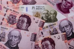 Mexican paper money, peso in various denominations. Mexican money
